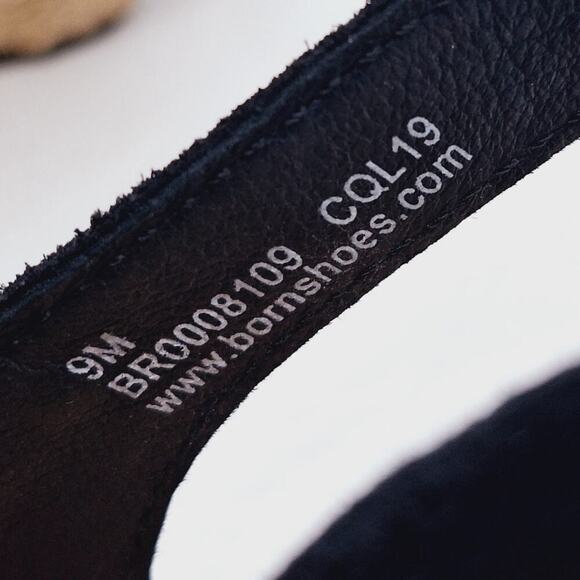 Born Monticello Knotted Wedge Espadrille Sandals Suede Leather 9 Open Toe Black - Picture 4 of 13